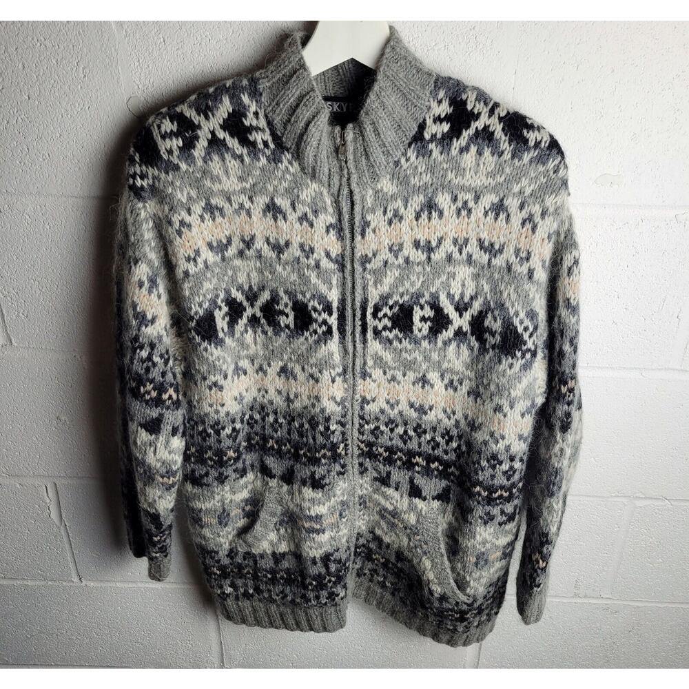 VTG Wool Sweater Fair Isle Crew Neck Womens Small Nordic Scandinavian Print SKYR